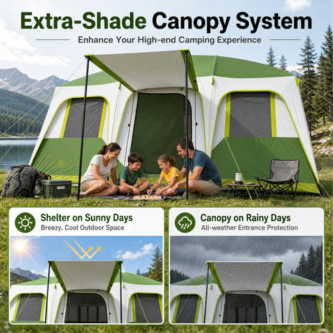12 Person Camping Tent 16x11FT All-Weather Large Family Cabin Tent with 3 Rooms and 6 Mesh Windows