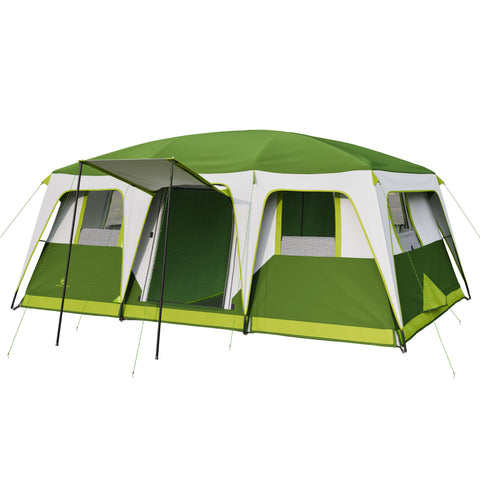 12 Person Camping Tent 16x11FT All-Weather Large Family Cabin Tent with 3 Rooms and 6 Mesh Windows