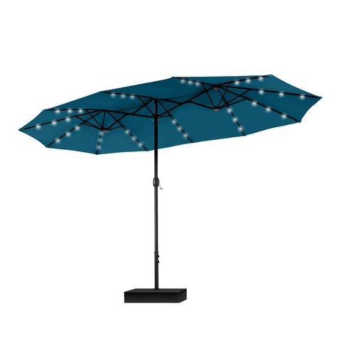 15ft Extra Large Double-Sided Patio Umbrella with Solar Powered LED Lights (Base Included)