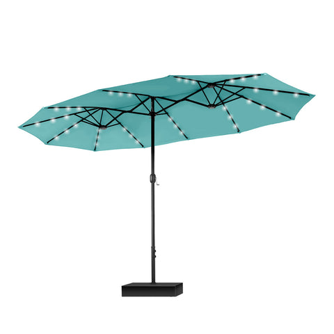 15ft Extra Large Double-Sided Patio Umbrella with Solar Powered LED Lights (Base Included)
