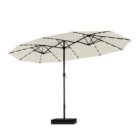 15ft Extra Large Double-Sided Patio Umbrella with Solar Powered LED Lights (Base Included)