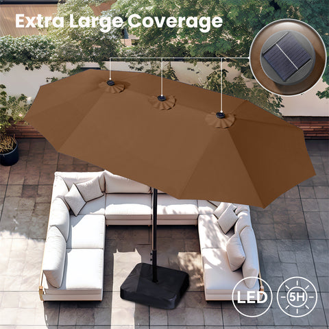 15ft Extra Large Double-Sided Patio Umbrella with Solar Powered LED Lights (Base Included)