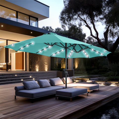 15ft Extra Large Double-Sided Patio Umbrella with Solar Powered LED Lights (Base Included)