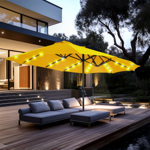 15ft Extra Large Double-Sided Patio Umbrella with Solar Powered LED Lights (Base Included)