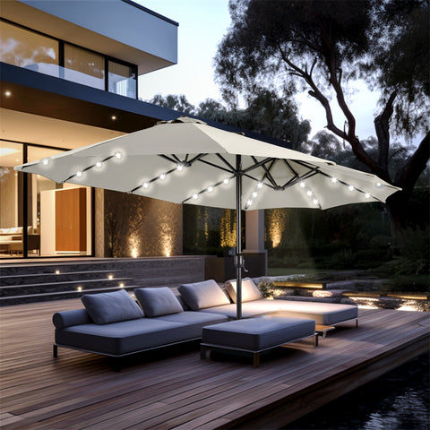 15ft Extra Large Double-Sided Patio Umbrella with Solar Powered LED Lights (Base Included)