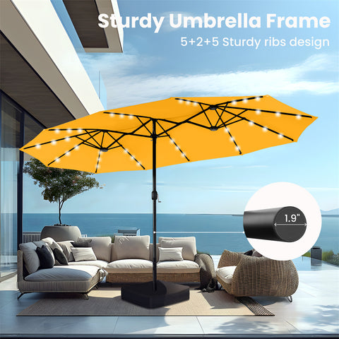 15ft Extra Large Double-Sided Patio Umbrella with Solar Powered LED Lights (Base Included)
