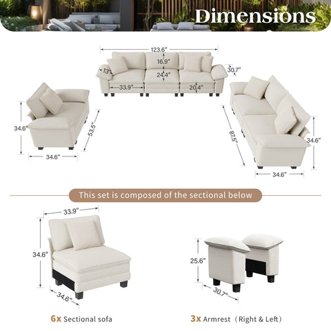 Modern Chenille Modular Cloud Sofa Set with Deep Seats for Living Room