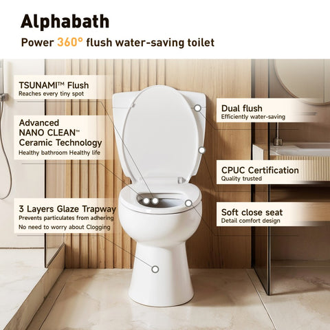 Two-piece Single/Dual Flush 17" Elongated Standard Bathroom Toilet