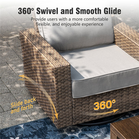 Luxury 5 Seats Wicker Patio Conversation Sofa Set with Swivel Chairs