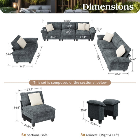 Modern Chenille Modular Cloud Sofa Set with Deep Seats for Living Room