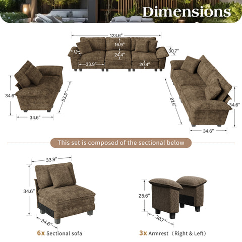 Modern Chenille Modular Cloud Sofa Set with Deep Seats for Living Room