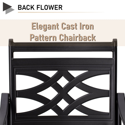 2-Piece Cast Iron Pattern Patio Fixed Dining Chairs with Thick Cushions