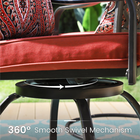 PHI VILLA Bohemian Style Steel Swivel Outdoor Bar Stools Set with Gifted Cushions