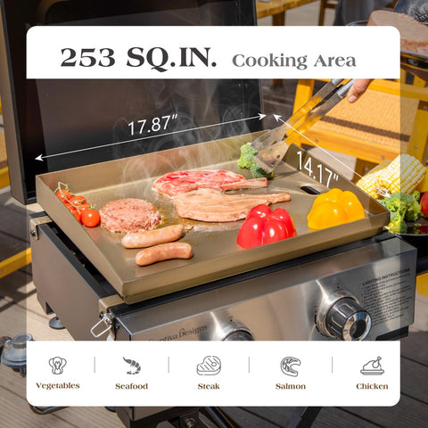 2-in-1 Portable Gas Griddle with Foldable Cart for Camping & Backyard, 20,000 BTU