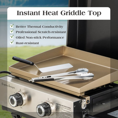 2-in-1 Portable Gas Griddle with Foldable Cart for Camping & Backyard, 20,000 BTU