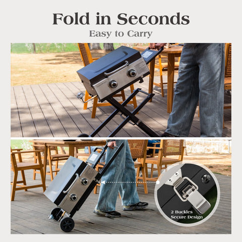 2-in-1 Portable Gas Griddle with Foldable Cart for Camping & Backyard, 20,000 BTU