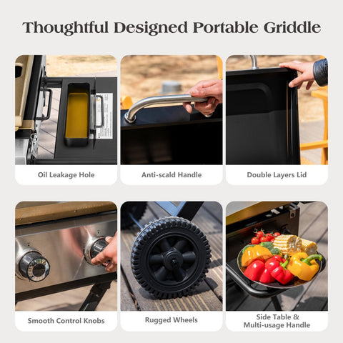 2-in-1 Portable Gas Griddle with Foldable Cart for Camping & Backyard, 20,000 BTU