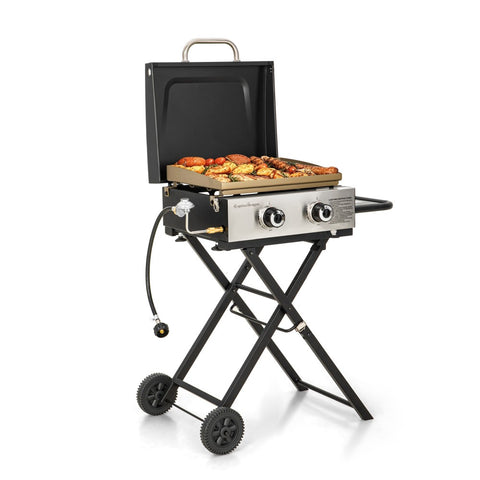 2-in-1 Portable Gas Griddle with Foldable Cart for Camping & Backyard, 20,000 BTU