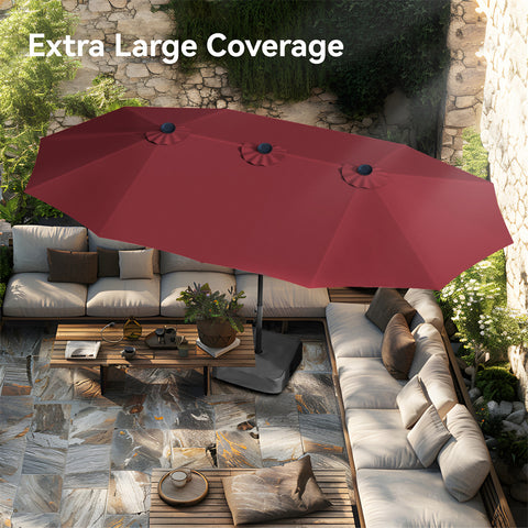 15ft Double-Sided Extra Large Patio Twin Umbrella (Base Included)