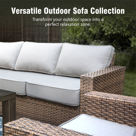 Luxury 5 Seats Wicker Patio Conversation Sofa Set with Swivel Chairs