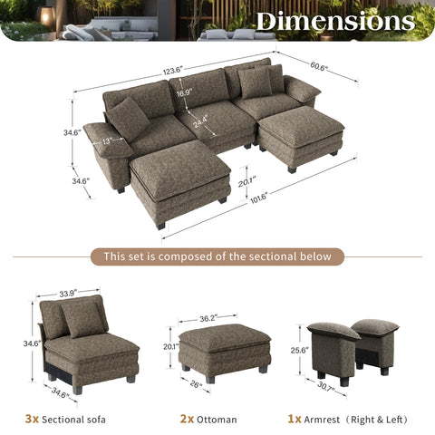Modular Chenille Cloud Sofa with Ottoman for Living Room & Apartment
