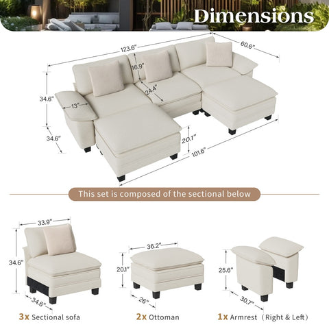 Modular Chenille Cloud Sofa with Ottoman for Living Room & Apartment