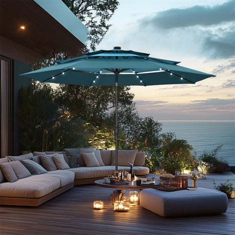 10ft 3 Tier Auto-tilt Patio Umbrella with Solar Powered LED Lights