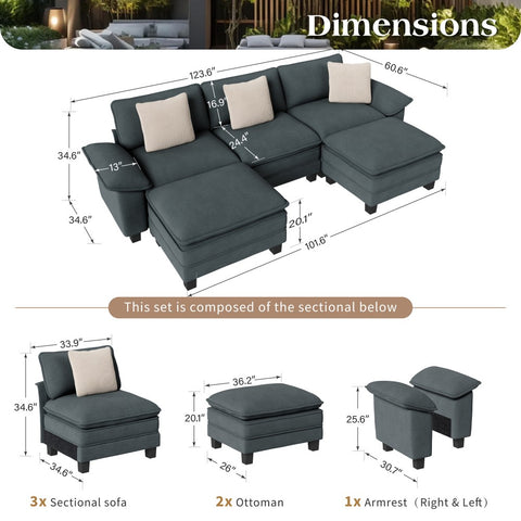 Modular Chenille Cloud Sofa with Ottoman for Living Room & Apartment
