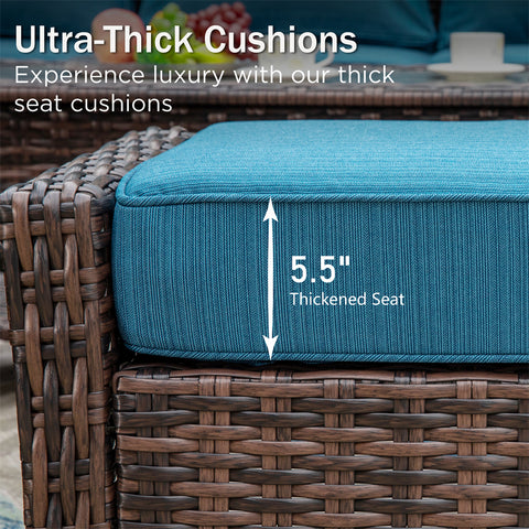5 Seats Wicker Patio Conversation Sofa Set with Swivel Chairs