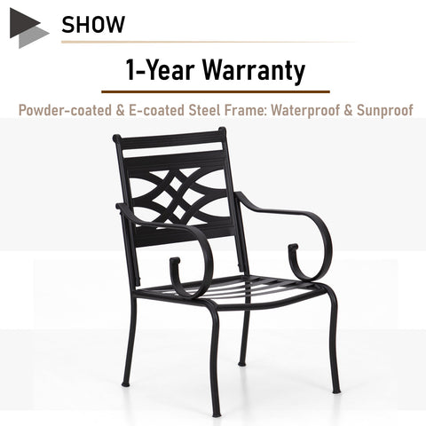 2-Piece Cast Iron Pattern Patio Fixed Dining Chairs with Thick Cushions
