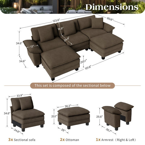 Modular Chenille Cloud Sofa with Ottoman for Living Room & Apartment