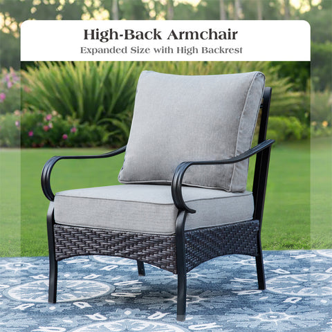 5-Seater Rattan-steel Luxurious Outdoor Sofa Set with 56" Fire Pit Table