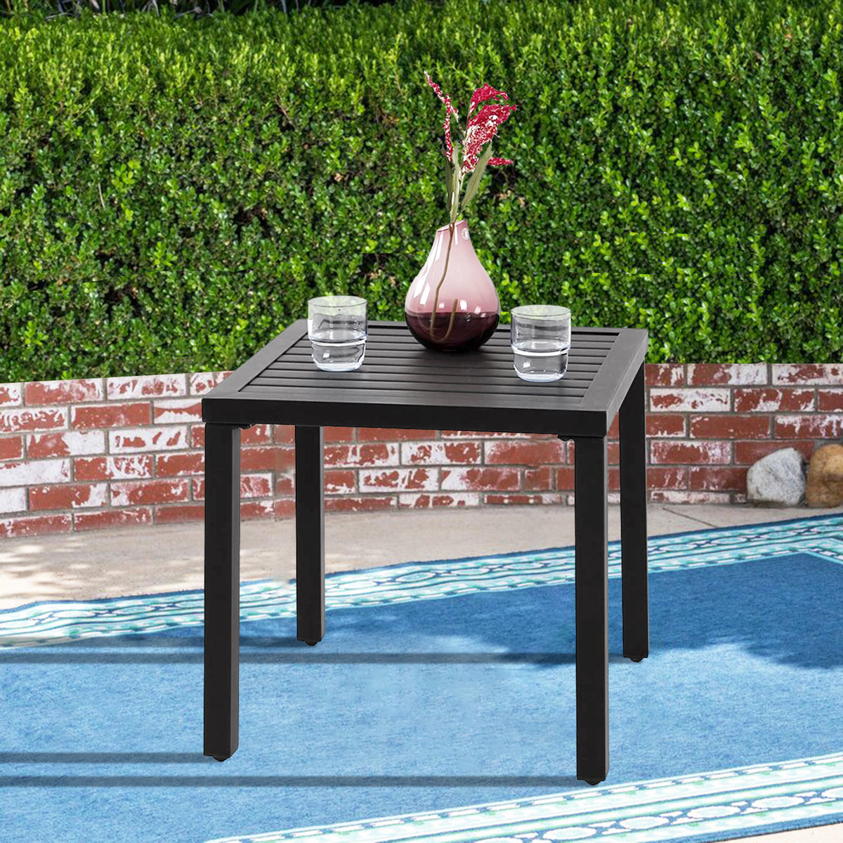 Black Small Metal Square Side Coffee Bistro Table