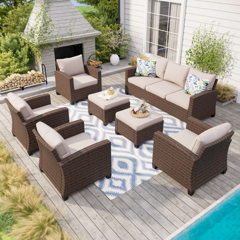 Upgraded Outdoor Sofa Set Rattan Set with Thick Cushions