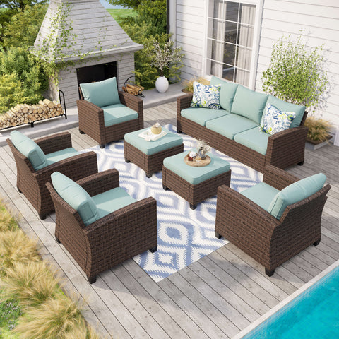 Upgraded Outdoor Sofa Set Rattan Set with Thick Cushions