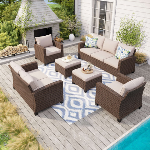 Upgraded Outdoor Sofa Set Rattan Set with Thick Cushions