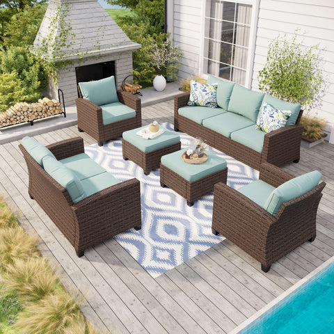 Upgraded Outdoor Sofa Set Rattan Set with Thick Cushions
