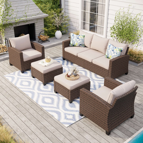 Upgraded Outdoor Sofa Set Rattan Set with Thick Cushions