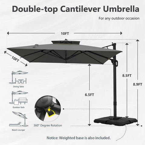 10ft Square/ Rectangular Patio Cantilever Offset Umbrellas for Garden, Pool