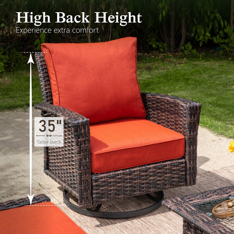 2-Piece Patio Wicker Swivel Glider Chairs with 5.5" Thick Cushions
