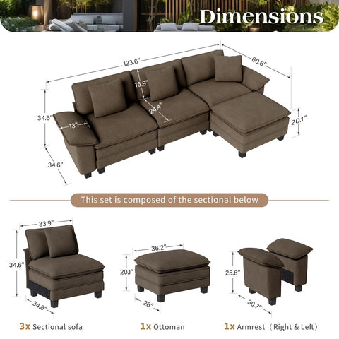 Modular Chenille Cloud Sofa with Ottoman for Living Room & Apartment