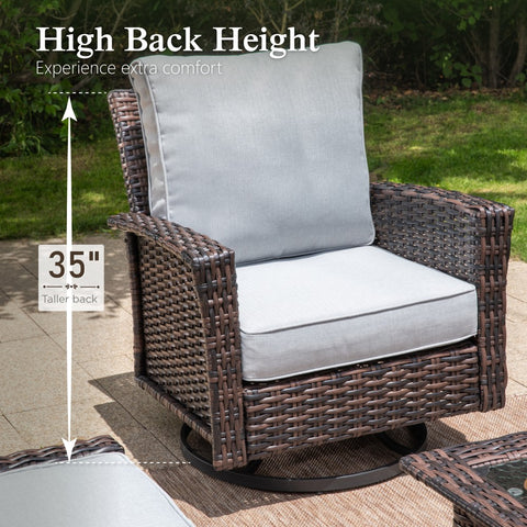 2-Piece Patio Wicker Swivel Glider Chairs with 5.5" Thick Cushions