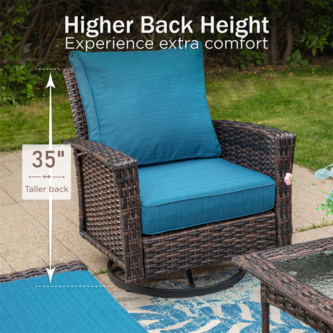 5 Seats Wicker Patio Conversation Sofa Set with Swivel Chairs