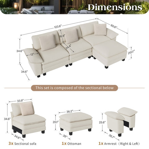 Modular Chenille Cloud Sofa with Ottoman for Living Room & Apartment