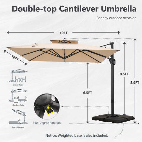 10ft Square/ Rectangular Patio Cantilever Offset Umbrellas for Garden, Pool