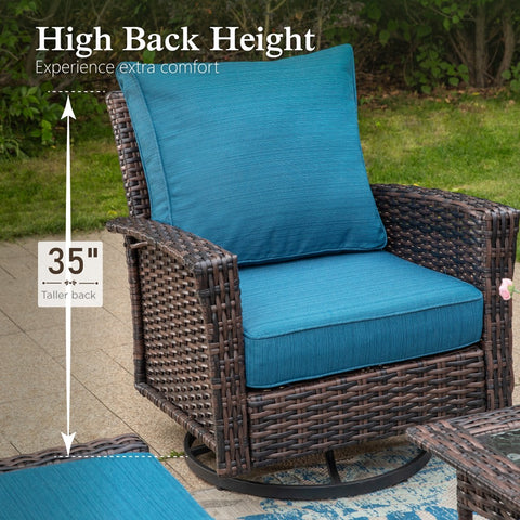 2-Piece Patio Wicker Swivel Glider Chairs with 5.5" Thick Cushions