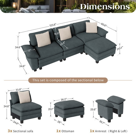 Modular Chenille Cloud Sofa with Ottoman for Living Room & Apartment