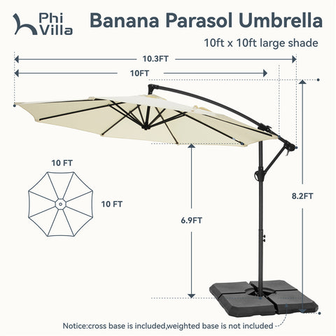 10ft Outdoor Patio Offset Cantilever Umbrella with Cross Base