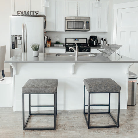 PHI VILLA 24'' Backless PU Leather Bar Stools for Kitchen Island with Sturdy Metal Frame- Set of 4