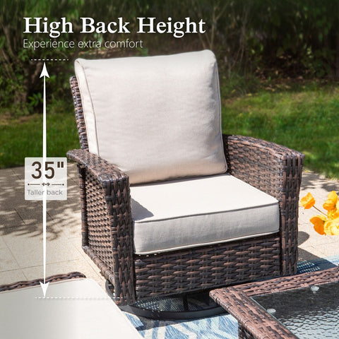 2-Piece Patio Wicker Swivel Glider Chairs with 5.5" Thick Cushions